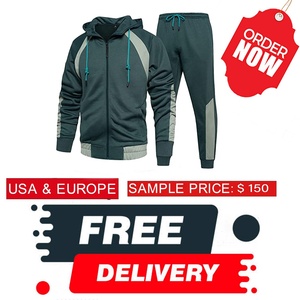 Conjunto Deportivo para Hombre en Color Contrastante, Sudadera con Cierre Completo y Pantalones Jogger de Felpa, Ropa Deportiva para Gimnasio, Running y Uso Casual - Product Image 5