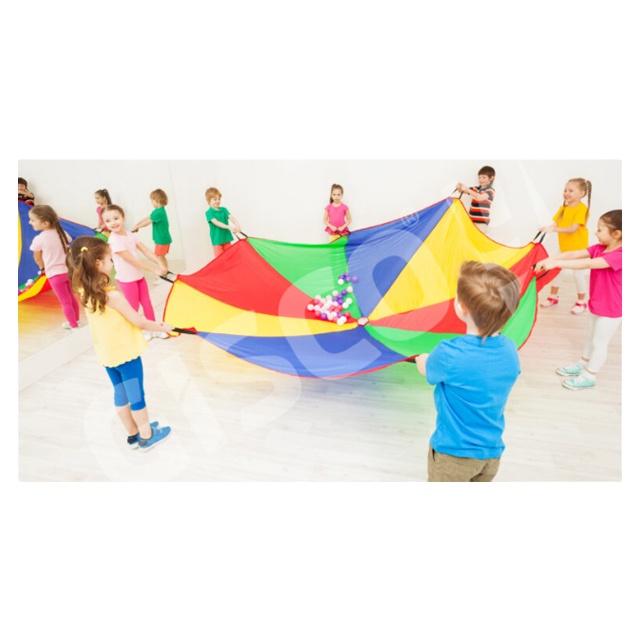 Jumbo Parachute Toys 10ft Rainbow Play Parachute - 10 Handles For Kids Group Games & Gym Class Parachute For Kids