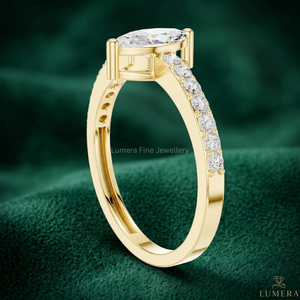 Anillo de Compromiso de Oro Amarillo de 9K, 10K, 14K, 18K con Diamante de Corte Marquesa, Certificado IGI, Banda Pavé, Anillo Solitario para Novia - Product Image 3