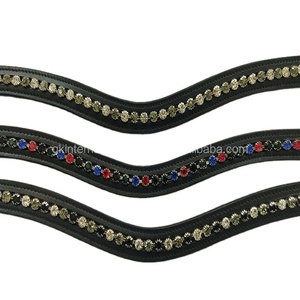 Bandeau en cuir véritable à canal vide avec chaîne en cristal décorative multicolore dans toutes les tailles personnalisées, couleurs et formes. - Product Image 1