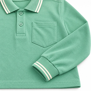 Polo de Manga Larga de Algodón para Adultos, Uniforme Escolar, Cuello y Puños de Punto Verdes, Bolsillo, Personalizable - Product Image 3