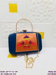 Handmade Embroidered Metal Box <b>Clutch</b> with Chain Strap and Satin Lining | Magnetic Closure Fashion Evening <b>Clutch</b> for Women - Product Image 5