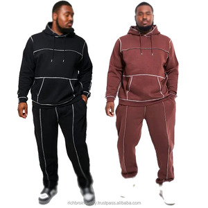 Custom Plain Contrast Stitch Tracksuit High-Quality <b>Hoodie</b> & Sweatpants Set for Men Plus Size Available Activewear Tracksuits - Product Image 1
