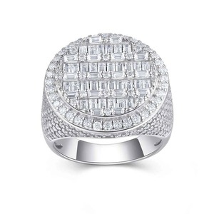 Anillo de Hombre con Incrustaciones de Moissanita, Estilo Baguette, Plata de Ley 925, Chapado en Oro Blanco de 18K, Joyería de Lujo, Moda Hip Hop - Product Image 1