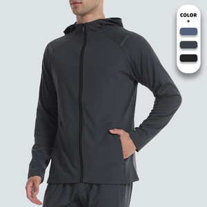 Chaqueta Deportiva con Capucha y Cremallera Completa para Hombre, de Secado Rápido, Poliéster, Manga Larga, Color Sólido, para Otoño - Product Image 1