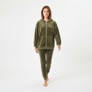 Ensemble de survêtement d'hiver pour femme en mélange de velours, sweat-shirt zippé oversize uni et pantalon à jambe slim à taille élastique, vente en gros - Product Image 3