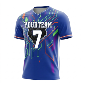 Maillot de football pour équipe, col en V, imprimé numériquement, respirant, en polyester, unisexe, manches courtes, coupe classique, adulte, nom d'équipe personnalisé - Product Image 1