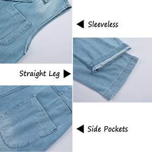 2025 femmes bleu Jean sans manches combinaison coupe ample col en v boutonné fermeture éclair taille haute Sexy été pantalons longs barboteuse - Product Image 2