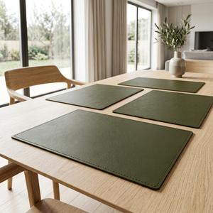 Luxury Waterproof Genuine Leather Table <b>Mat</b> Special Purpose Bags & Cases Leather Placemat Set For Upscale Restaurants LPM-0155 - Product Image 1