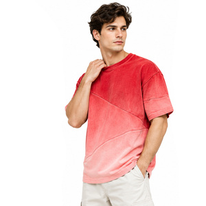 Mens Ombre Dye <b>T</b> <b>Shirt</b> 100% Cotton Short Sleeve Oversized Crewneck Casual Tee with Panel Seams Custom Wholesale Apparel Bulk OEM - Product Image 3
