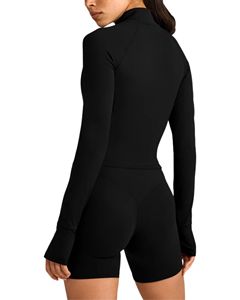 Chaqueta Deportiva Ligera y Transpirable para Mujer, Corte Ajustado, con Cierre, Orificios para Pulgares, Cuello Alto, Bolsillos, para Yoga, Gimnasio y Entrenamiento - Product Image 2