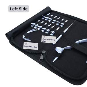 Kit d'outils professionnels pour extensions de cheveux : Pince à micro-perles blanches, outil de tirage à boucle, aiguilles à doigts pour séparation, dans un étui de transport - Product Image 4