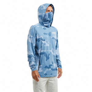เสื้อฮู้ดดี้ป้องกันรังสียูวี UPF 50 สำหรับทุกเพศ ยี่ห้อ SHH พร้อมหน้ากากปิดหน้า ผลิตจากโพลีเอสเตอร์ 100% ระบายอากาศได้ดี แห้งเร็ว เหมาะสำหรับกีฬากลางแจ้ง แขนยาว น้ำหนัก 180 กรัม - Product Image 4