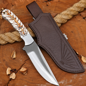 Couteau artisanal en acier D2 – Couteau à lame fixe avec manche en forme de cône de pin et étui en cuir, cadeau pour lui, cadeau d'anniversaire - Product Image 1
