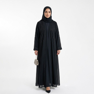 Abaya Simple et Modeste de Qualité Supérieure 2026 Nouvelle Arrivée, Tissu Mousseline avec Bordure Unique en Dentelle Perlée, Broderie Personnalisée, Usine ODM - Product Image 1