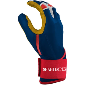 SHAHI IMPEX Premium Lederen Honkbalhandschoenen NAVY-Rood-Wit Goud Gevoerde Klittenbandsluiting Unisex Volwassenen Training - Product Image 3