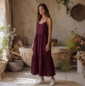 ชุดเดรสมิดิสายเดี่ยวสีทึบสำหรับผู้หญิงแขนกุดลำลองทรงหลวมชุดฤดูร้อนที่หรูหรา - Product Image 3