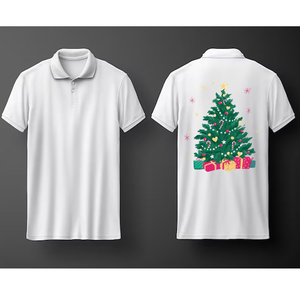 Polo Blanco para Hombre, Manga Corta, Estampado de Árbol de Navidad, Logotipo en la Espalda, Informal, de Punto, Algodón Transpirable, Corte Regular - Product Image 6