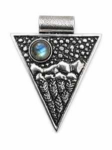 Pendentif Obsidienne et Labradorite avec serti clos, fait main en laiton et argent oxydé, unisexe, style gothique tribal géométrique, bijou statement - Product Image 1