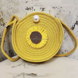 Bolso bandolera de girasol redondo floral bohemio hecho a mano para mujer, bordado de acento de perla, bolso de hombro floral brillante, correa de cuerda - Product Image 2