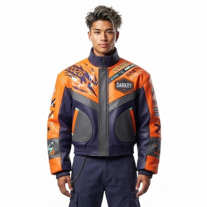 Blouson Bomber en Cuir Kinétique Orange et Violet pour Homme avec Patch Emblème Aigle, Col Rembourré, Style Cyberpunk Racing Streetwear - Product Image 1