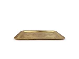 Bandeja decorativa rectangular premium de latón repujado con patrón árabe tradicional grabado, empaque individual, servicio hecho a mano. - Product Image 3