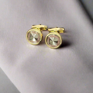 Benon Luxury Prism Textured Gold Plated Cufflinks for Men | Elegant Enamel Inlay Formal Shirt Cuff Links | Wedding Party Gift - Product Image 2