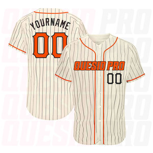 Nouveau style de vêtements de baseball en gros, maillots de baseball rétro pour hommes, crème, noir, rayé, orange-noir - Product Image 1