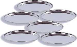 Ensemble d'assiettes rondes en acier inoxydable de qualité alimentaire, réutilisables et durables, pour la maison, les restaurants et les hôtels - Product Image 1