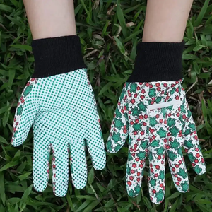 Gants de jardinage en coton imprimé fleuri pour femmes, tissu de forage de 10oz, paume à pois en PVC, gants de travail durables et confortables, vente en gros - Product Image 2