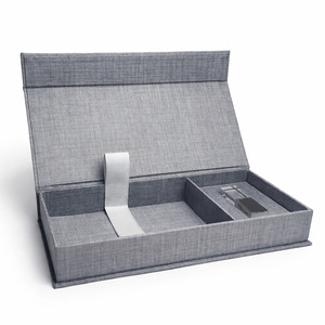 Caja de almacenamiento de lino gris para fotos y USB para regalo y uso industrial de compras - Product Image 1