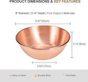 Bol mélangeur en cuivre, métal poli, design moderne, passe au lave-vaisselle, pour servir les aliments, usage domestique, bol à riz en cuivre, bol à curry en cuivre - Product Image 5
