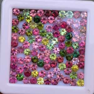 Pierre précieuse naturelle de tourmaline facettée ronde de 4 mm |   Pierres de tourmaline calibrées en vrac |   Tourmaline multicolore rose, verte et bleue - Product Image 2
