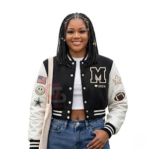 Chaquetas estilo vintage HBCU con diseño de logotipo personalizado, chaquetas universitarias, chaquetas de béisbol, chaquetas de mujer con mangas de cuero, chaquetas cortas para mujer - Product Image 2