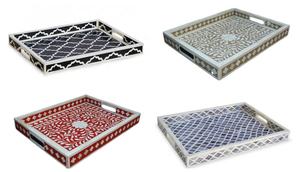 Plateau de service en bois incrusté de os, best-seller, 30x20x5cm, qualité certifiée EPCH, artisanat pour hôtels, restaurants, décoration de cuisine - Product Image 3