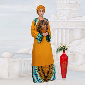 Robe longue maxi pour femme, style kaftan modeste en rayonne, avec encolure ornée de diamants, panneau tie-dye, manches longues, mode islamique du Moyen-Orient pour l'Aïd - Product Image 3
