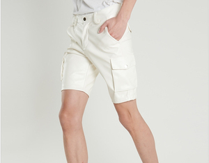 Men's <b>White</b> <b>Cargo</b> Shorts Mid Waist Button Fly Casual Style With Pockets Breathable Cotton Fabric - Product Image 1