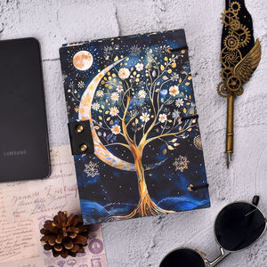 A5 Celestial Tree Handmade <b>Journal</b> | Eco Friendly Hardcover Lock <b>Diary</b> Notebook with Moon Art Cover Design Gift Book <b>Journal</b> A5 - Product Image 5