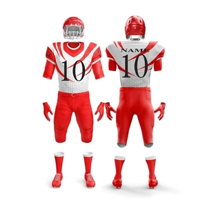 Uniformes de football américain personnalisables, rouge, 100% polyester, imprimé par transfert thermique, imprimé sur le devant, évacuation de l'humidité, ajusté, pour hommes - Product Image 2