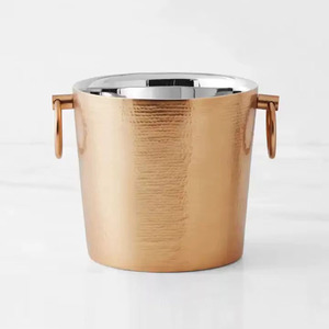 Hammered Theme Brushed Gold Stainless Steel Beverage Tub Dual Tone Finish, Ring Handles Party <b>Champagne</b> Wine For Serving Drinks - Product Image 2