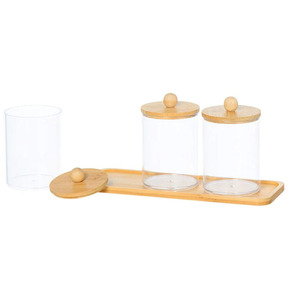 Recipientes Transparentes Modernos Multifuncionales para Baño/Cocina con Bandeja de Bambú - Product Image 3