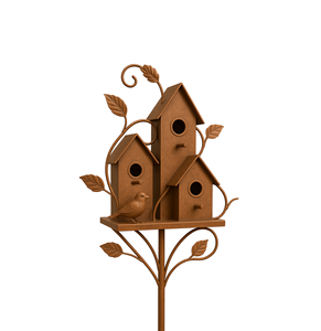 บ้านนกโลหะสไตล์ชนบทสำหรับตกแต่งสวน พร้อมลวดลายรูปนกและใบไม้ - Product Image 4