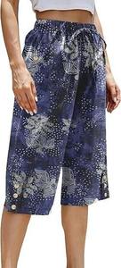 Pantalones Culottes Verde Oliva para Mujer, Cintura Media, Cordón Ajustable, Corte Holgado, Largura hasta la Rodilla, Color Sólido, Casuales de Verano, con Bolsillos - Product Image 2