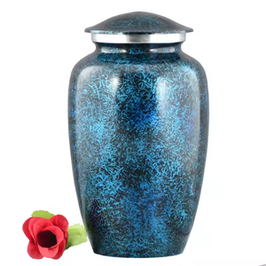 Urnes de crémation en métal imprimées de taches noires de couleur gris céleste pour les cendres humaines - Product Image 5