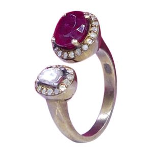 แหวนเงินแท้ 925 ชุบทอง ประดับพลอยทัวร์มาลีน ทรงโบราณ สำหรับทุกเพศ สั่งซื้อขั้นต่ำน้อย - Product Image 1