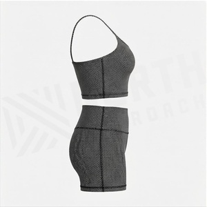 Ensemble de yoga 2 pièces North Approach, motif à pois, short taille haute, débardeur court à bretelles spaghetti, vêtements de sport respirants - Product Image 3