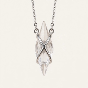 Collier Pendentif Classique en Cristal de Quartz Clair Naturel 25mm, Laiton Plaqué Rhodium, Or, Or Rose, Argent, Bijoux en Pierres Précieuses, Vente en Gros - Product Image 3