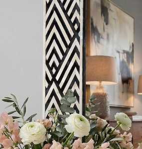 Handmade <b>Wooden</b> Decorative <b>Mirror</b> Irregular <b>Framed</b> Bohemian Style Black White Floral Design Wall <b>Mirror</b> - Product Image 6