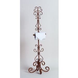 Porte-papier toilette sur pied en fer avec étagère supérieure en bois pour le rangement de la salle de bain et un accent décoratif élégant - Product Image 2