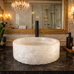 Lavabo de Ónix Blanco, Lavabo Redondo de Piedra de Lujo para Baño, Lavabo de Ónix Natural Hecho a Mano, Decoración Moderna para Spa - Product Image 1
